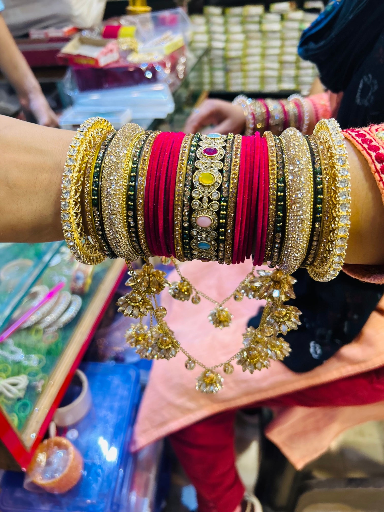 Premium Pink & Gold Bridal Chura Set
