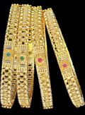 Antique Gold Filigree Bangles with Ruby & Emerald Stone Accents – Set of 4 Traditional Bangles