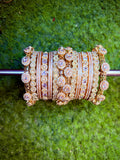 Bridal Kundan Bangle Stack – Gold, Pearl & Crystal Set